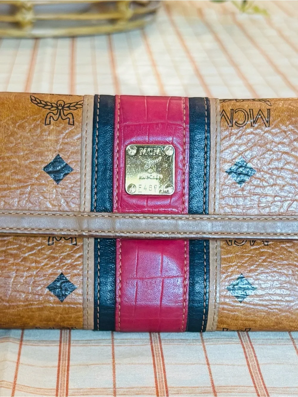 MCM Cognac, Red & Black Leather Logo Continental Wallet